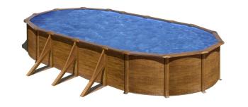 medence szett 730 x 375 x 120 cm külső merevítő lábbal fa mintázattal   (Pacific) 1.Kép