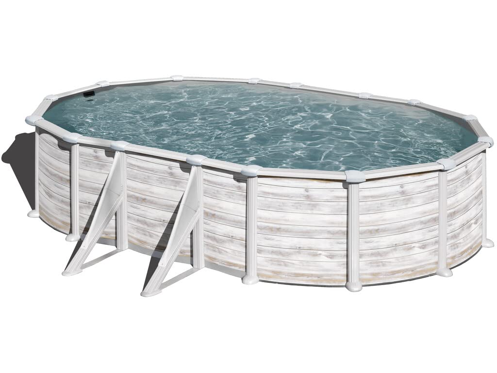 medence szett 500 x 300 x 132 cm külső merevítő lábbal antik fehér, fa hatású   (Greenland)