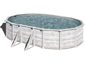 medence szett 500 x 300 x 132 cm külső merevítő lábbal antik fehér, fa hatású   (Greenland) 1.Kép