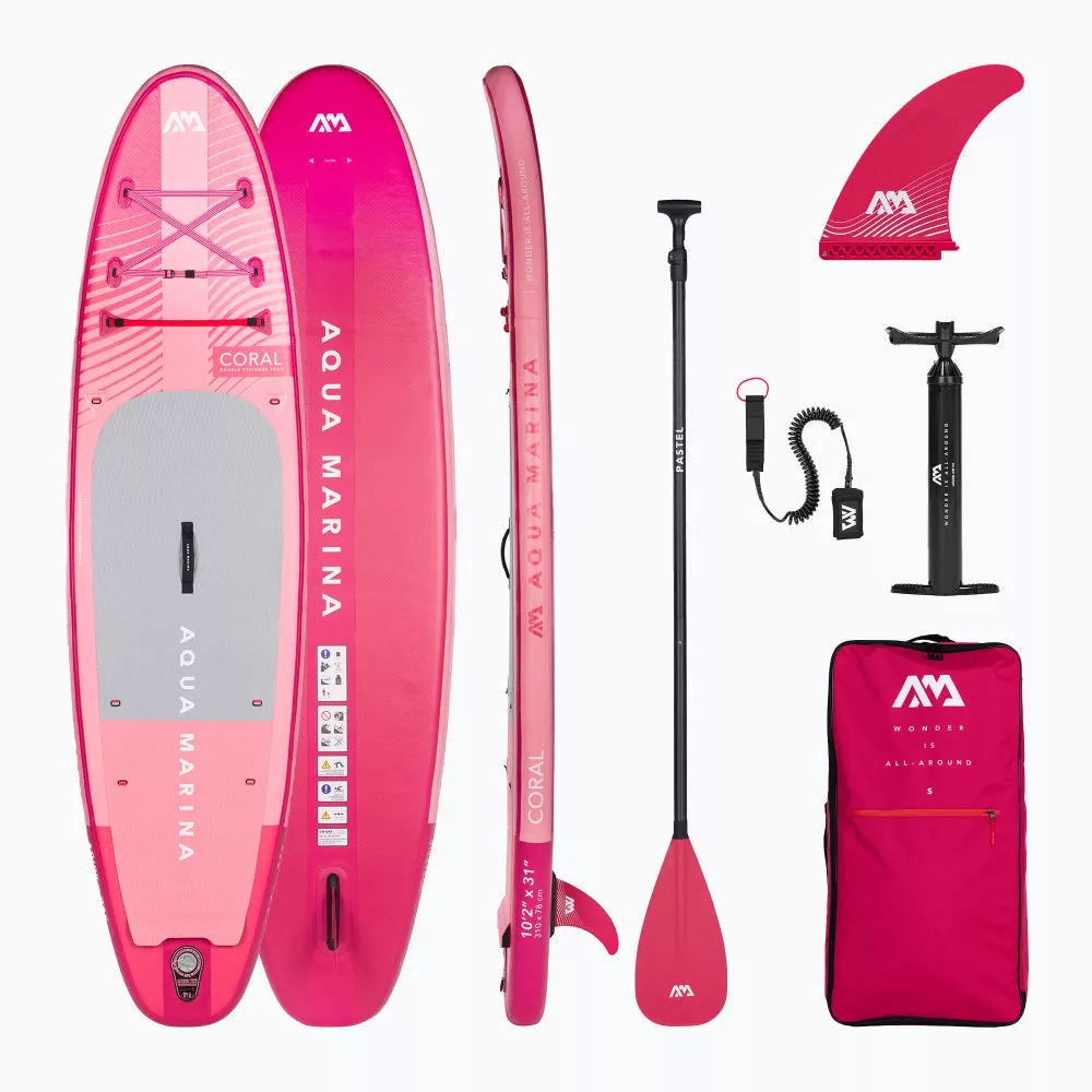 Coral 3.1m/12cm Prémium All-around iSUP 2024 karbon/üvegszálas hybrid PASTEL evezővel, spirális bokapánttal és hord pánttal