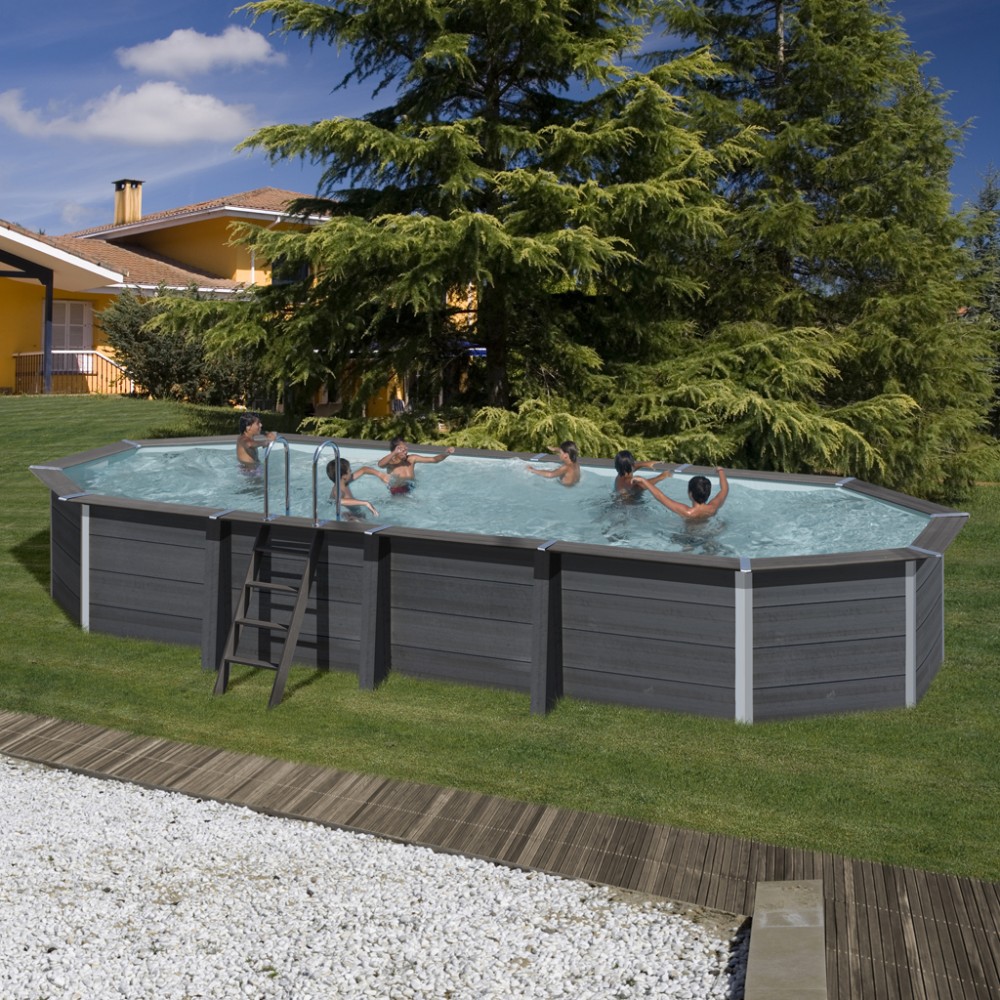 WPC kompozit 804 x 386 x 124 cm  (sokszög) medence szett